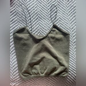Free People Olive Shimmery Crop Top with Spaghetti Straps